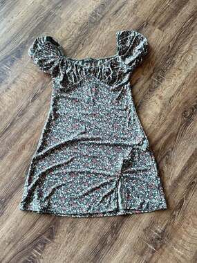 Lovely Day Floral Milkmaid Mini Dress with Front Slit size Medium